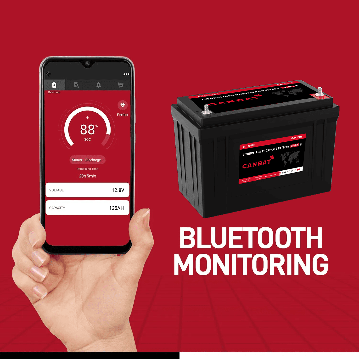 Heated 12V 125Ah Dual Purpose Lithium Battery 6 BLUETOOTH MONITORING COLD WEATHER DUAL PURPOSE LITHIUM