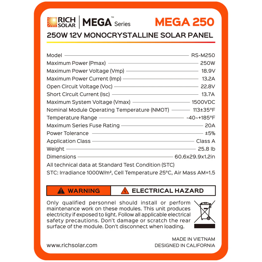 MEGA Monocrystalline 250 Watt Solar Panel 8 MEGA Monocrystalline 250 Watt Solar Panel - Image 8