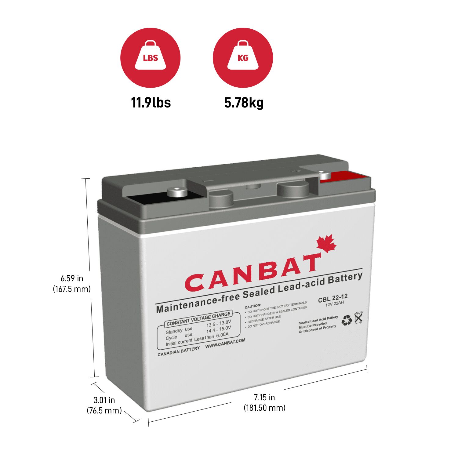 12V 22Ah SLA Battery 2 12V 22Ah SLA Battery Dimensions