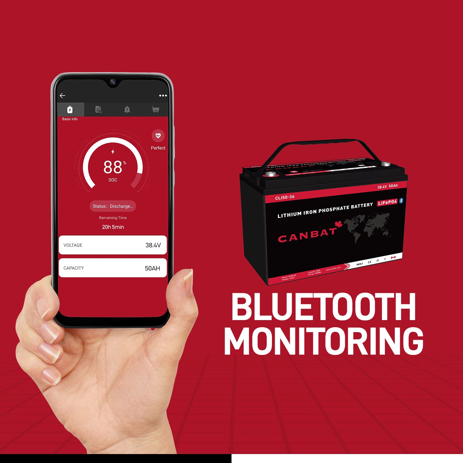 36V 50Ah Lithium Battery 5 36V 50Ah LiFePO4 Battery Bluetooth Monitoring