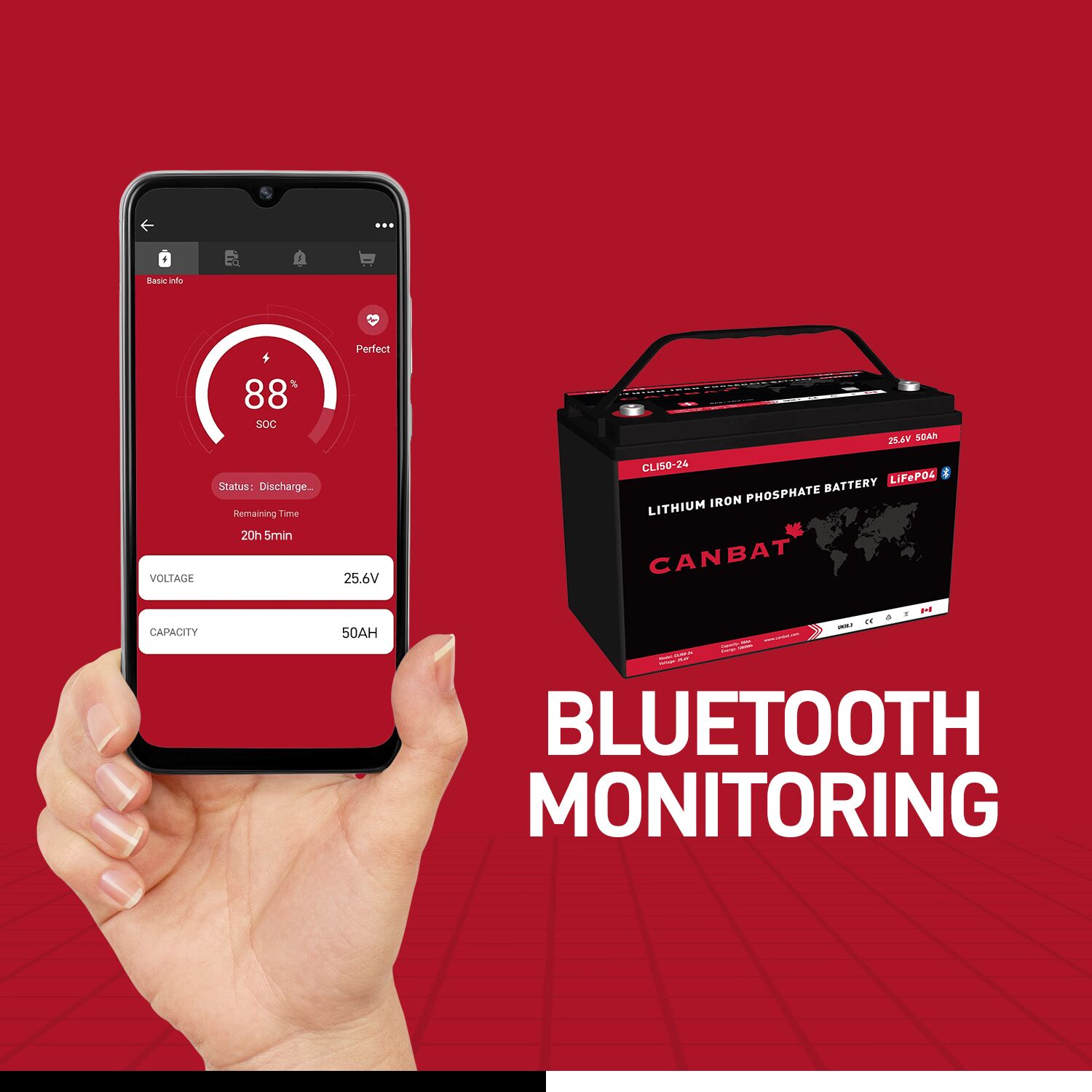 24V 50Ah Lithium Battery 6 24V 50Ah LiFePO4 Battery Bluetooth Monitoring