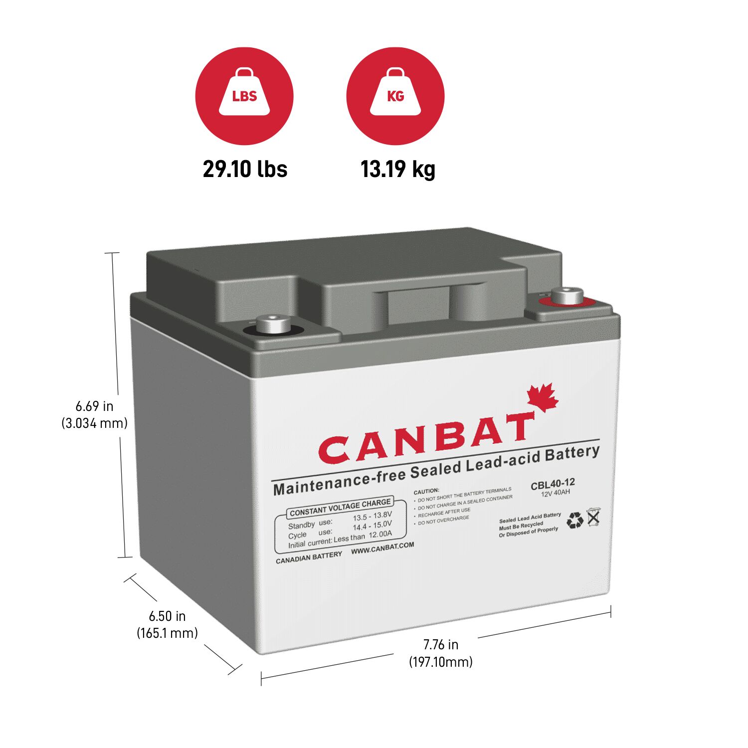 12V 40Ah SLA Battery 2 12V 40Ah SLA Battery Dimensions