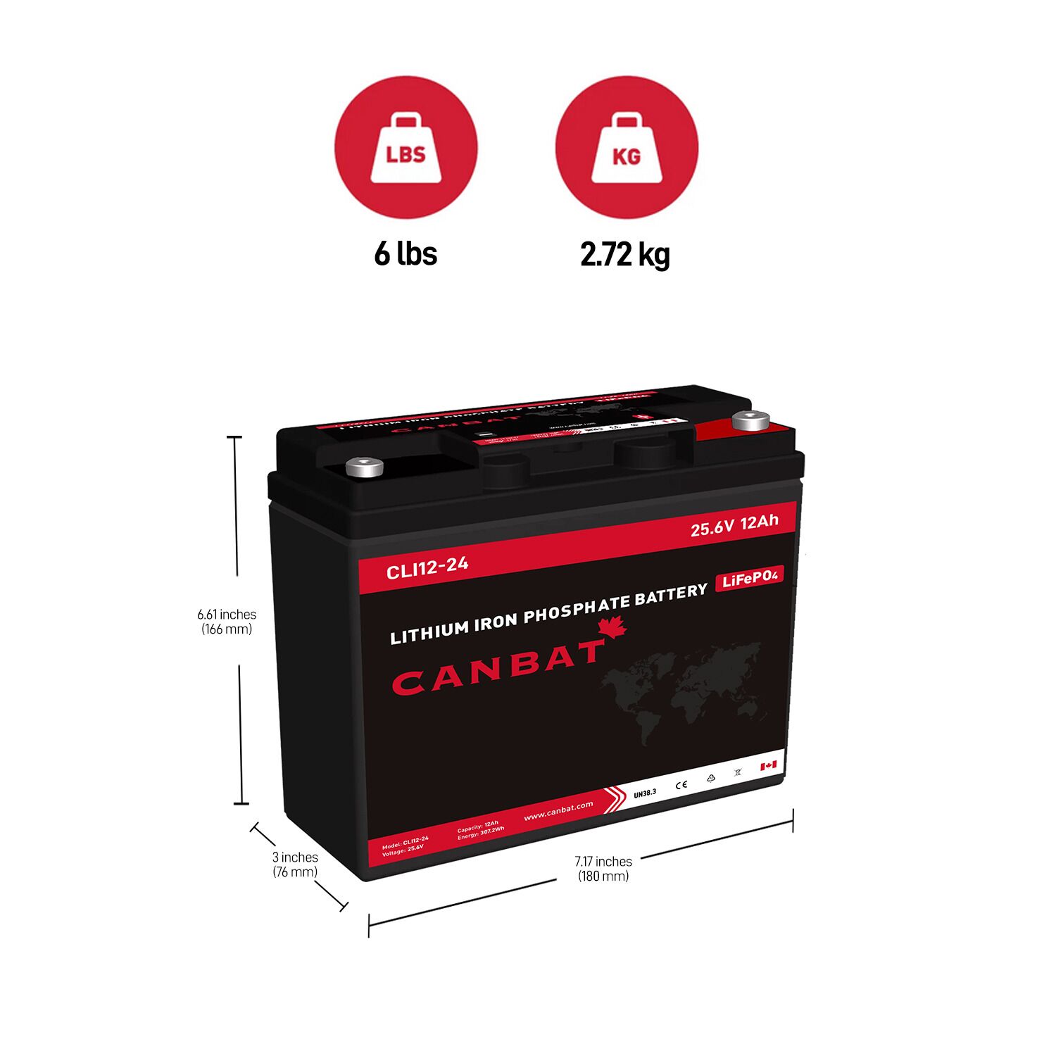 24V 12Ah Lithium Battery 2 Canbat 24V 12Ah Lithium Battery Dimensions and Weight