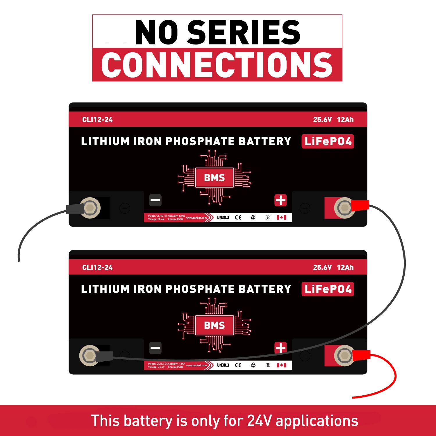 24V 12Ah Lithium Battery 4 Canbat 24V 12AH Lithium Battery No Series Connections