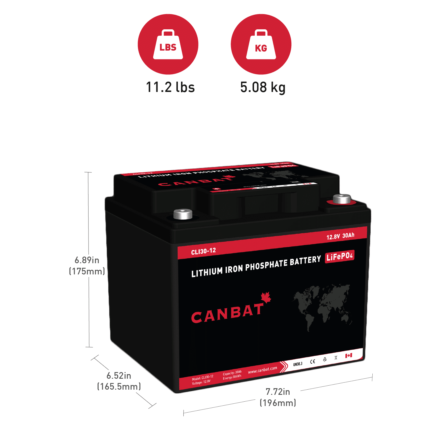 12V 30Ah Lithium Battery 2 Canbat 12V 30Ah Lithium Battery Dimensions and Weight