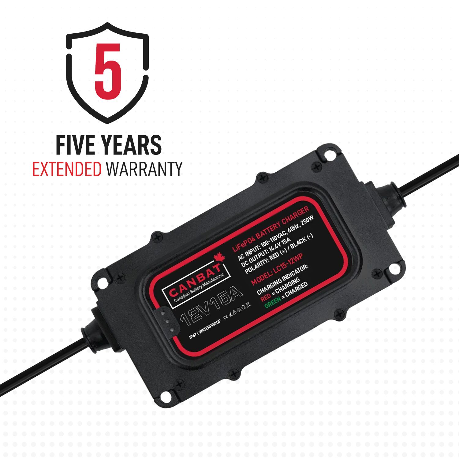 12V 15A Waterproof Lithium Battery Charger (LiFePO₄) 6 5 year warranty