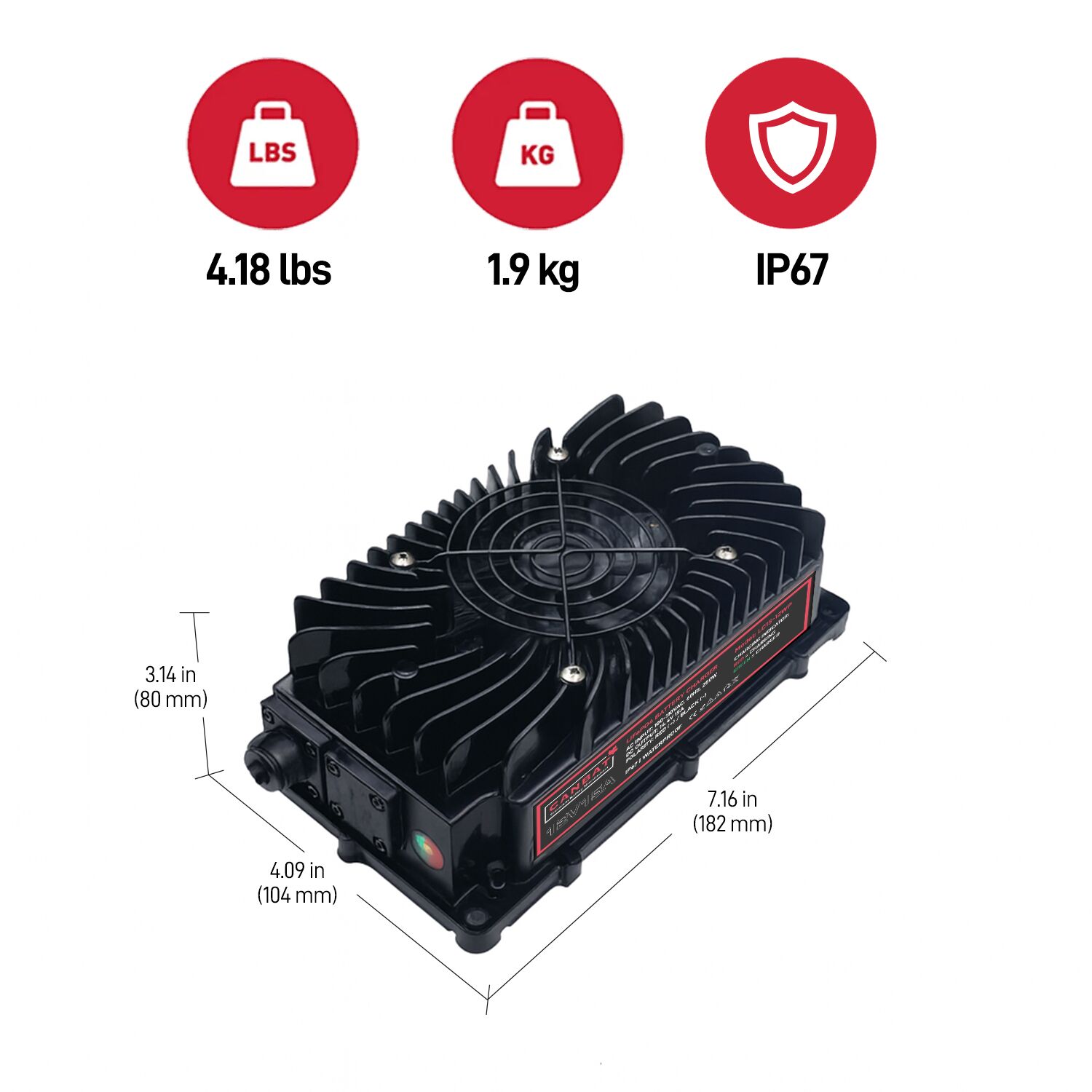 12V 15A Waterproof Lithium Battery Charger (LiFePO₄) 2 LC15-12WP-Dimensions