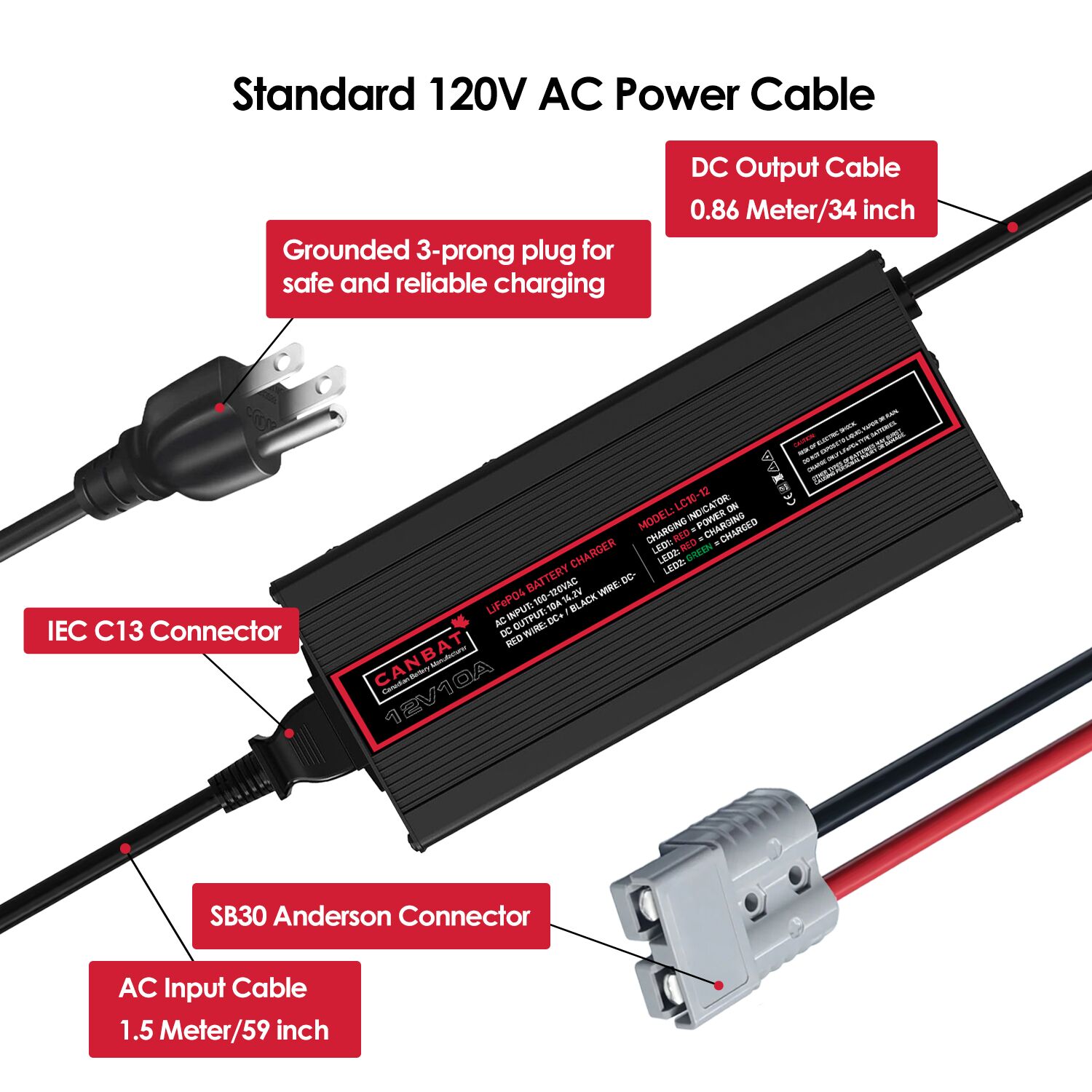 48V 15A Lithium Battery Charger (LiFePO₄) 3 LC15-48 (48V 15A Battery charger Power Cable)