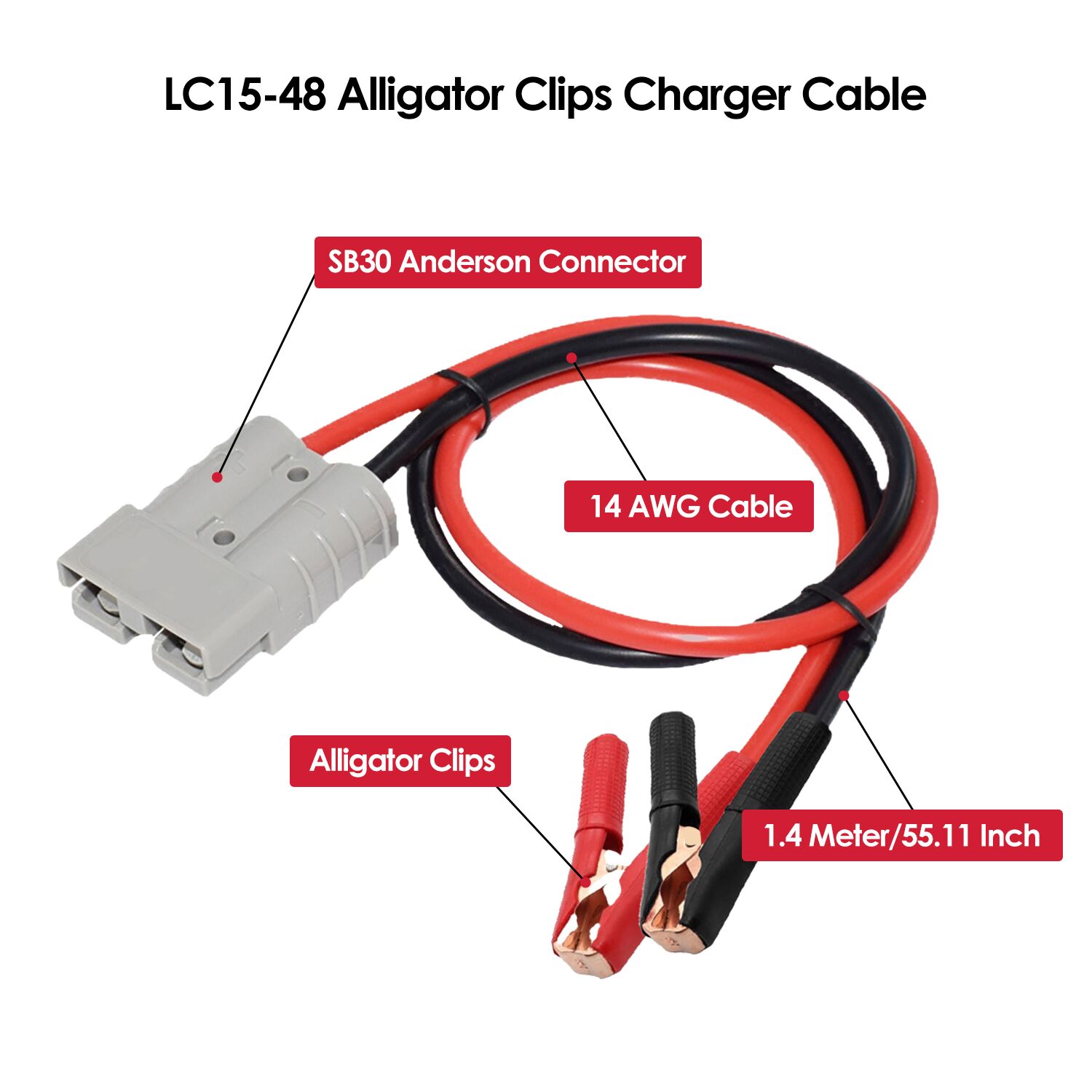 48V 15A Lithium Battery Charger (LiFePO₄) 5 Lithium Battery Charger Alligator Clip LC15-48