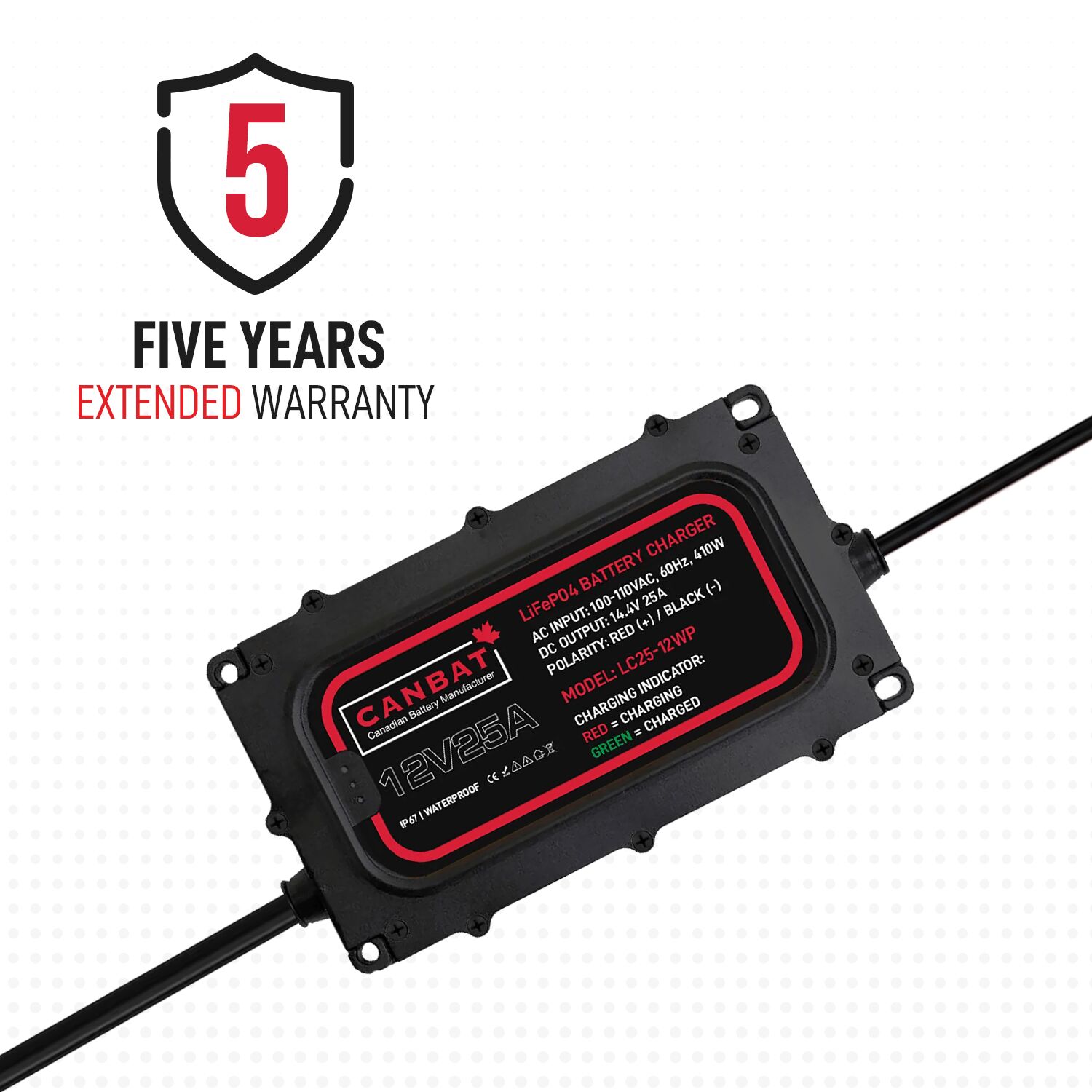 12V 25A Waterproof Lithium Battery Charger (LiFePO₄) 6 5 year warranty