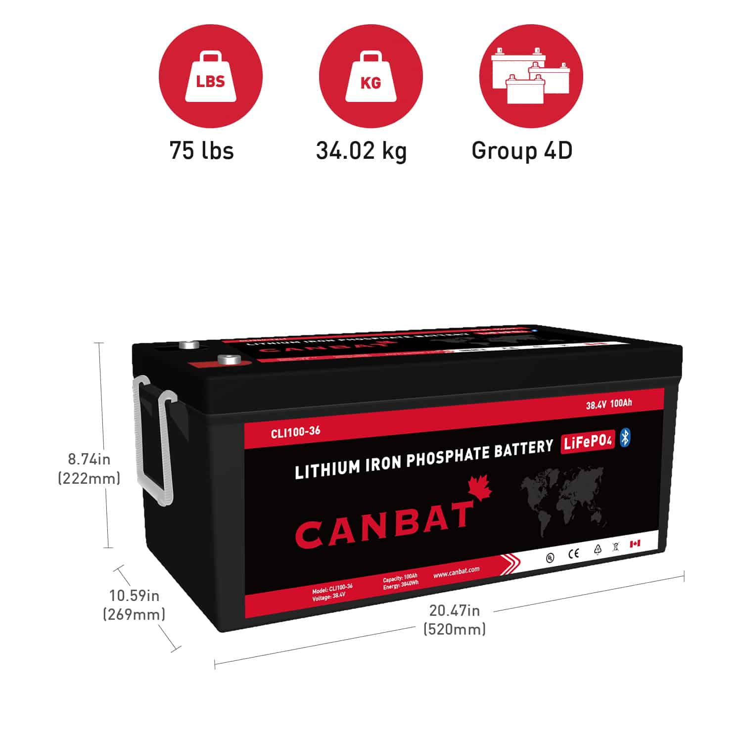 36V 100Ah Lithium Battery 2 Group 8D Dimensions and weight of 36V 100Ah Lithium Battery
