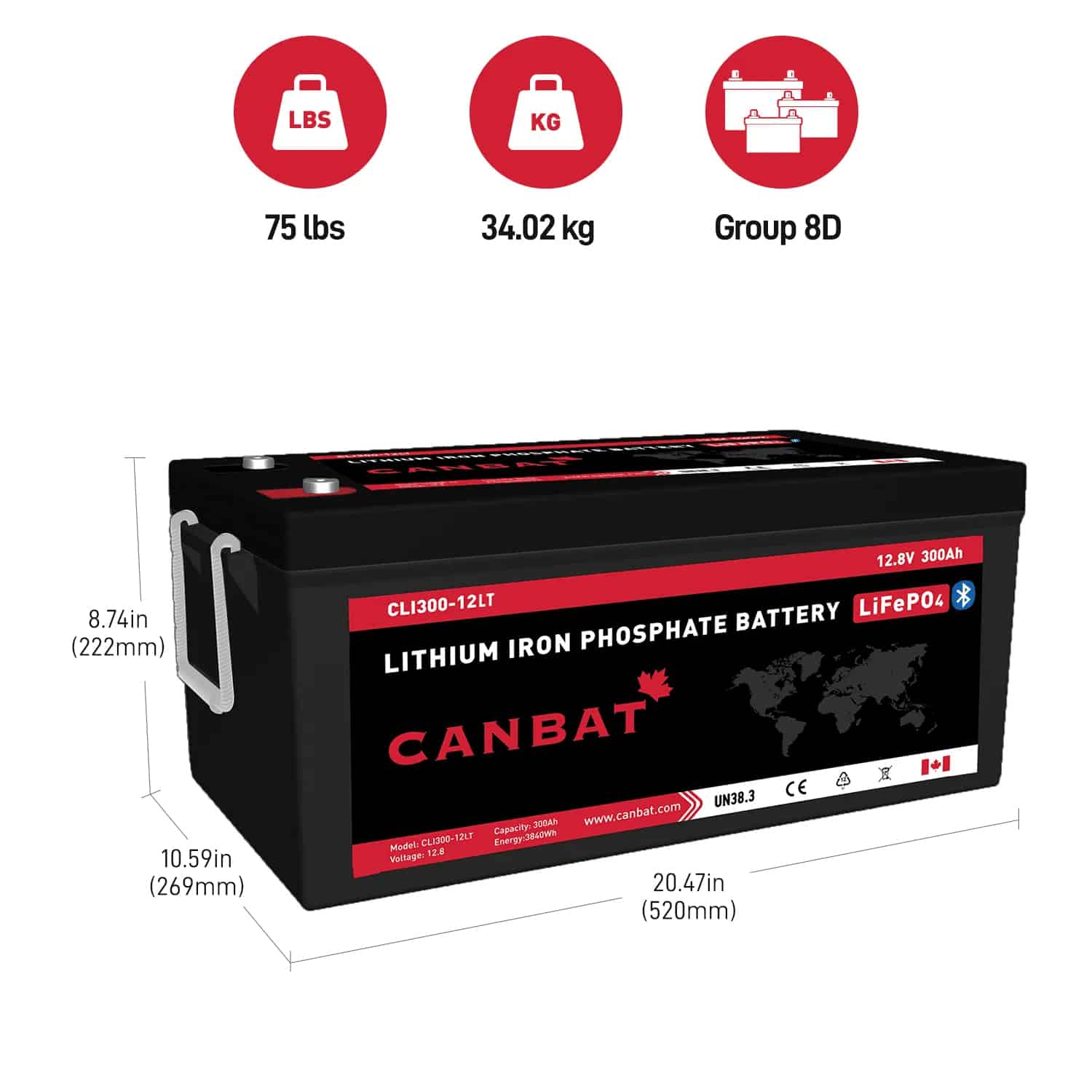 Heated 12V 300Ah Lithium Battery 2 battery dimensions 12V 300Ah Cold Weather Lithium Battery (LiFePO4)