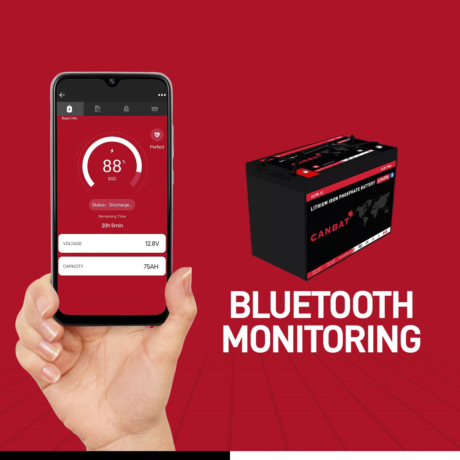 12V 75Ah Lithium Battery 6 12V 75Ah LiFePO4 Battery Bluetooth Monitoring