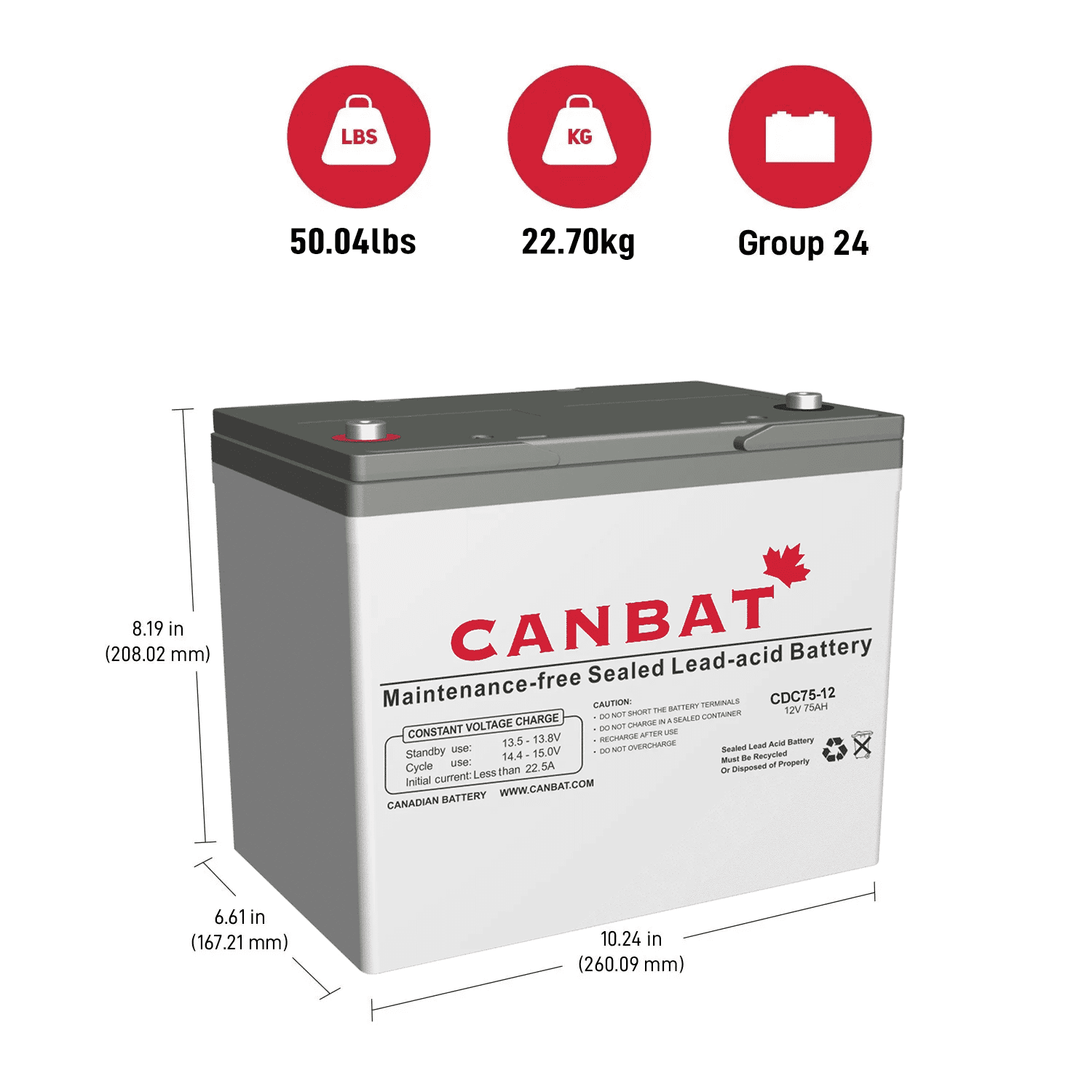 12V 75Ah Deep Cycle AGM Battery 2 12V 75AH DEEP CYCLE Dimensions