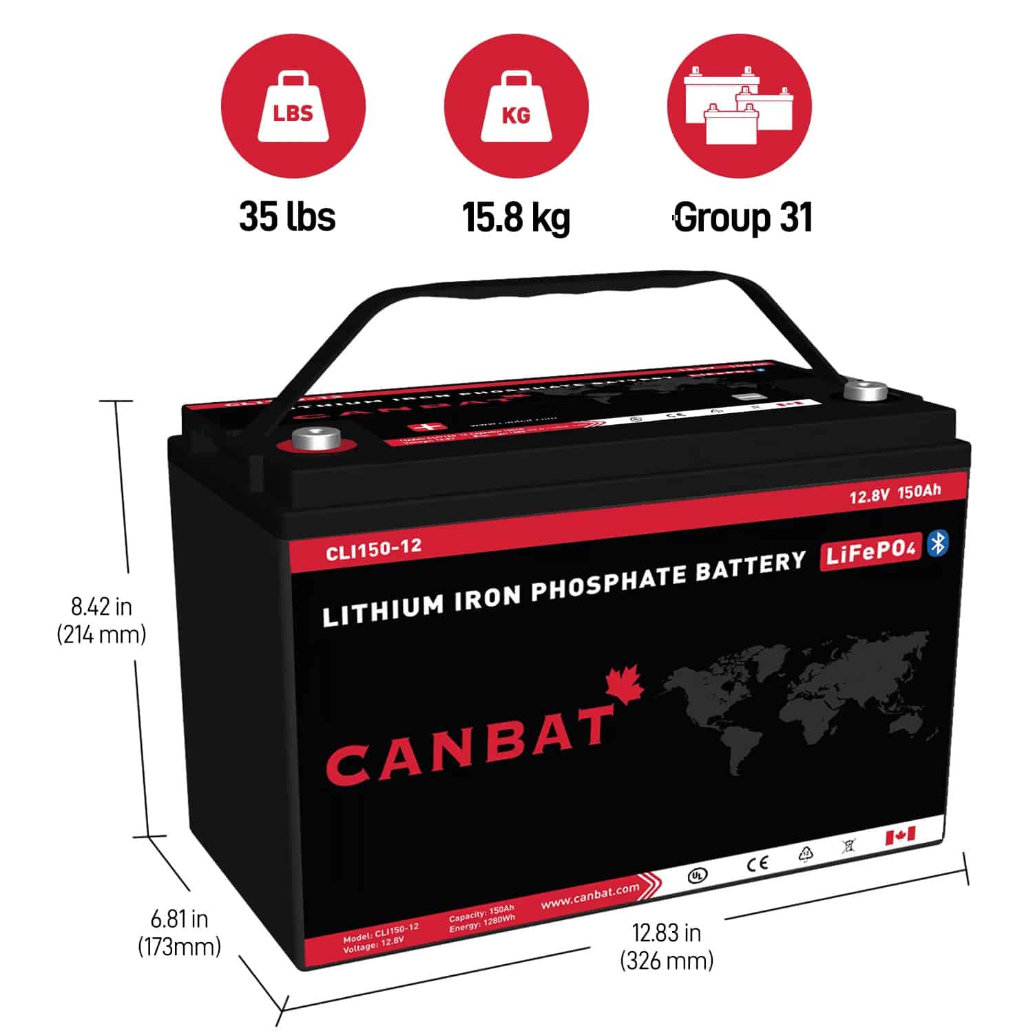 12V 150Ah Lithium Battery 2 Canbat 12V 150Ah Lithium Battery Dimensions and Weight
