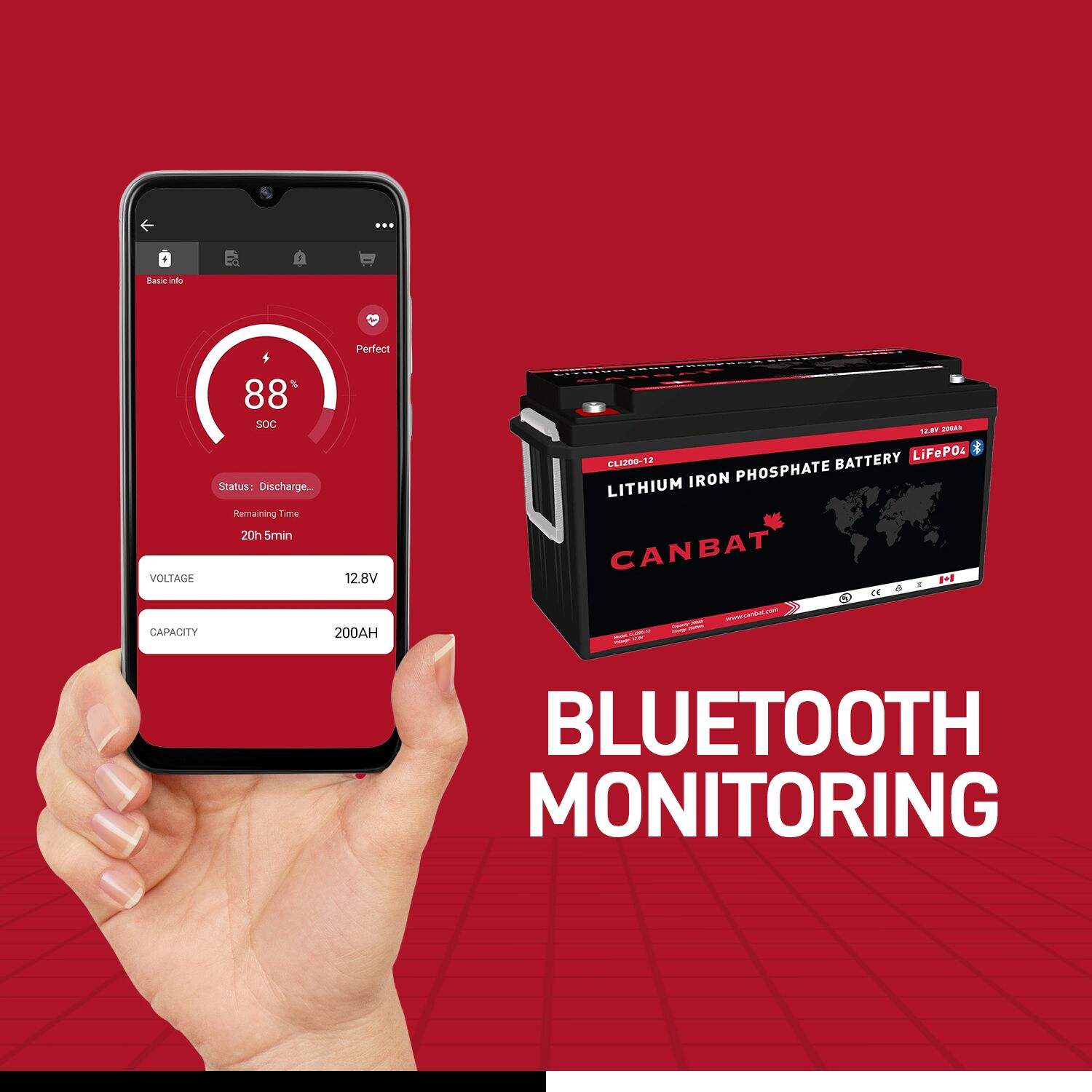 12V 200Ah Lithium Battery 6 12V 200Ah LiFePO4 Battery Bluetooth Monitoring