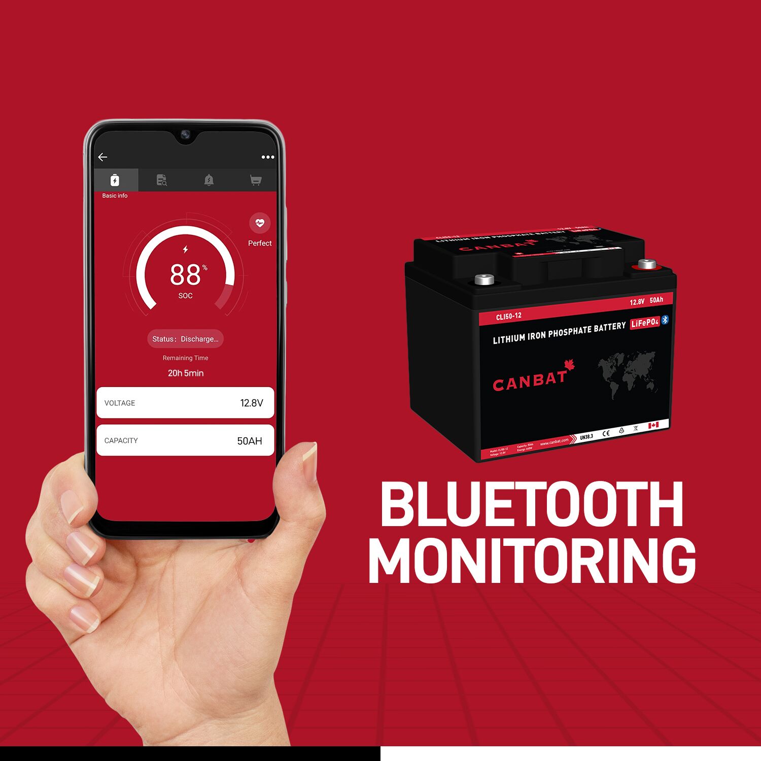 12V 50Ah Lithium Battery 6 12V 50Ah LiFePO4 Battery Bluetooth Monitoring