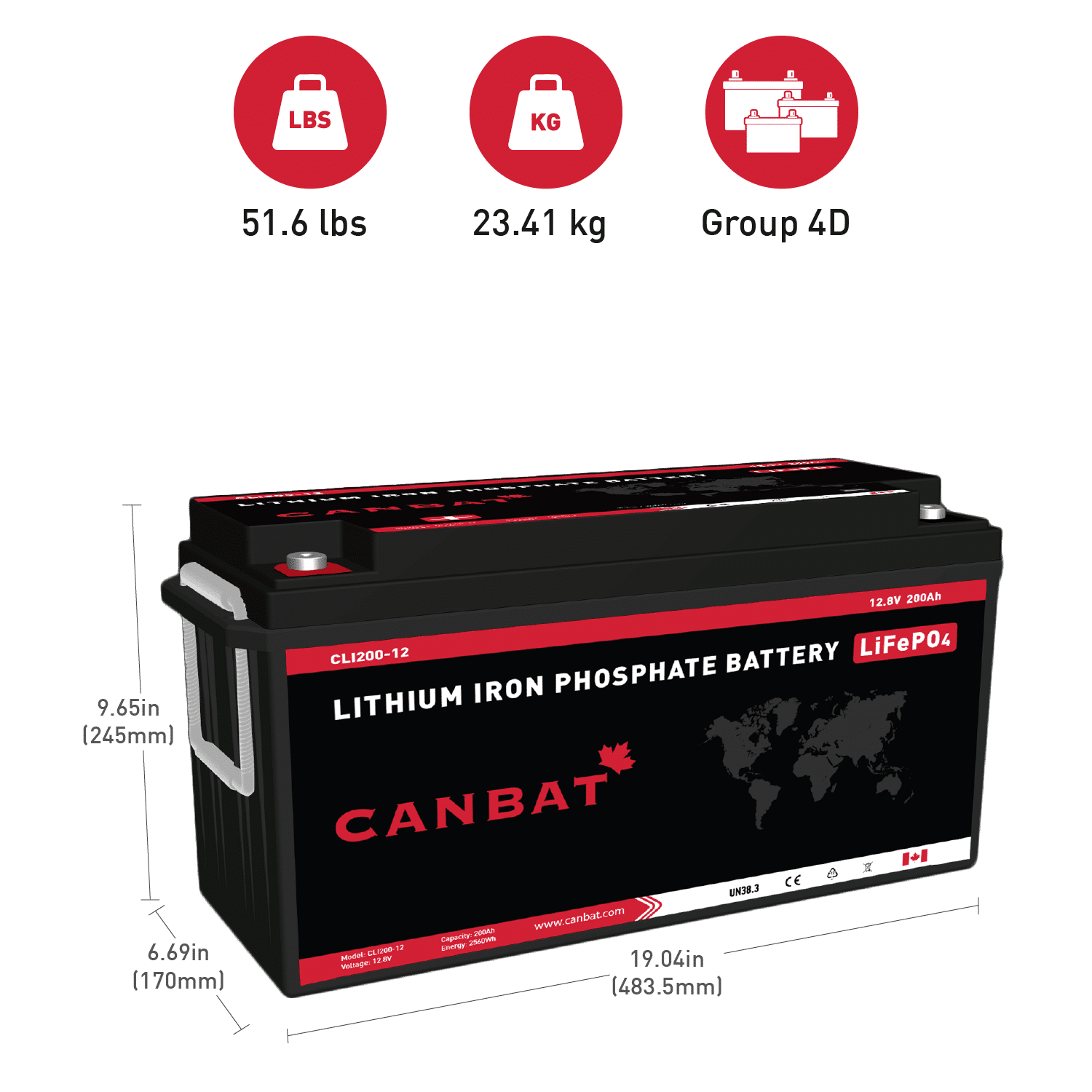 12V 200Ah Lithium Battery 2 Canbat 12V 200Ah Lithium Battery Dimensions and Weight