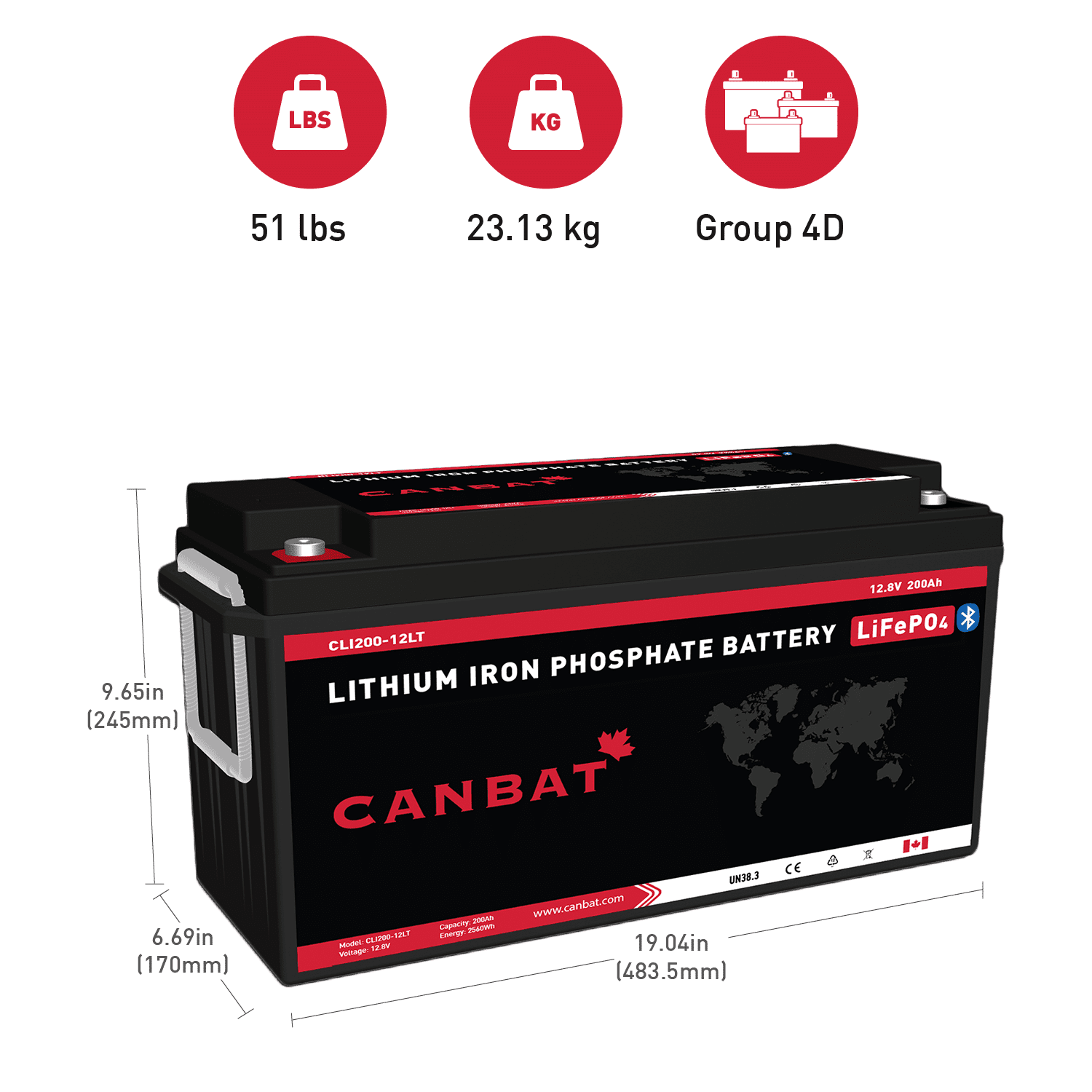 Heated 12V 200Ah Lithium Battery 2 Canbat-12V-200Ah-cold-weather-Lithium-Battery-Dimensions-and-Weight