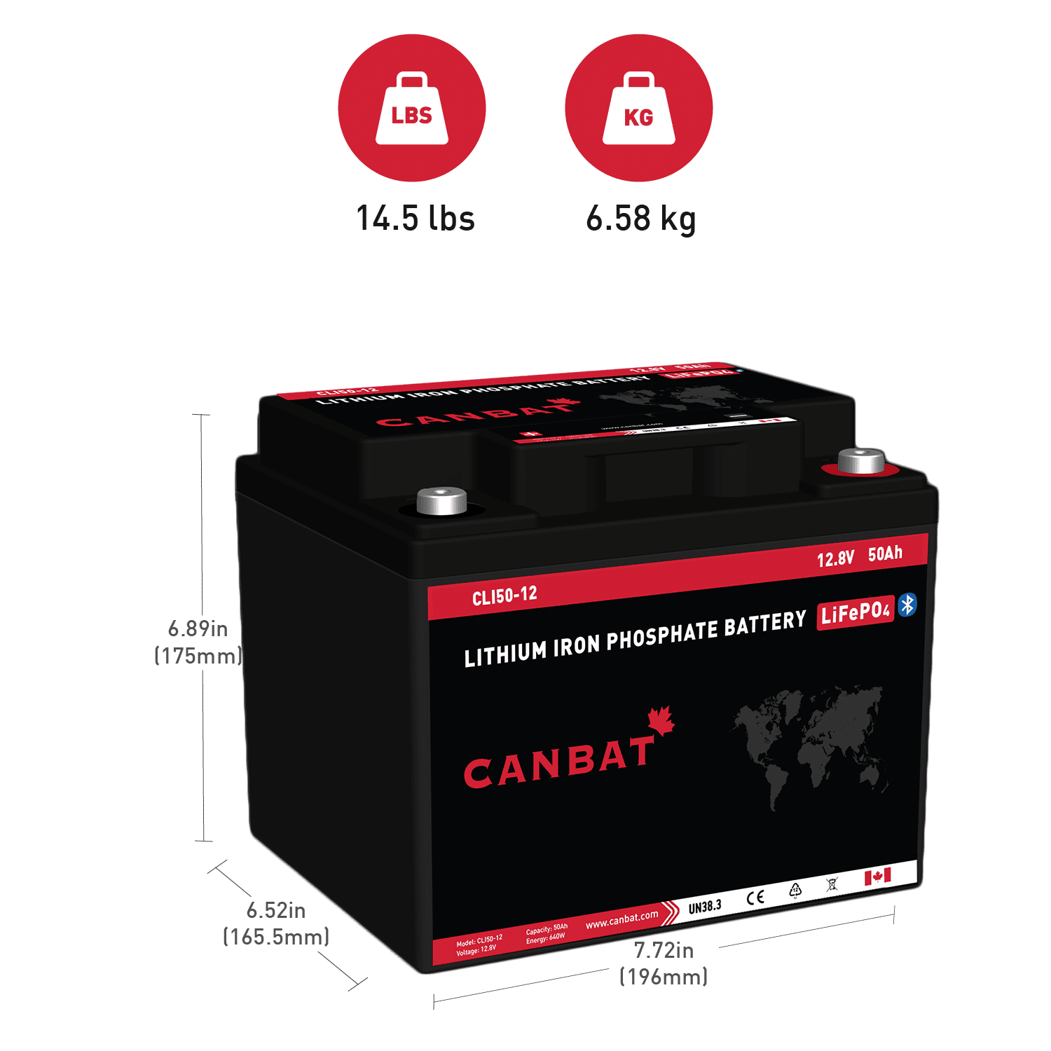 12V 50Ah Lithium Battery 2 Canbat-12V-50Ah-Lithium-Battery-Dimensions-and-Weight