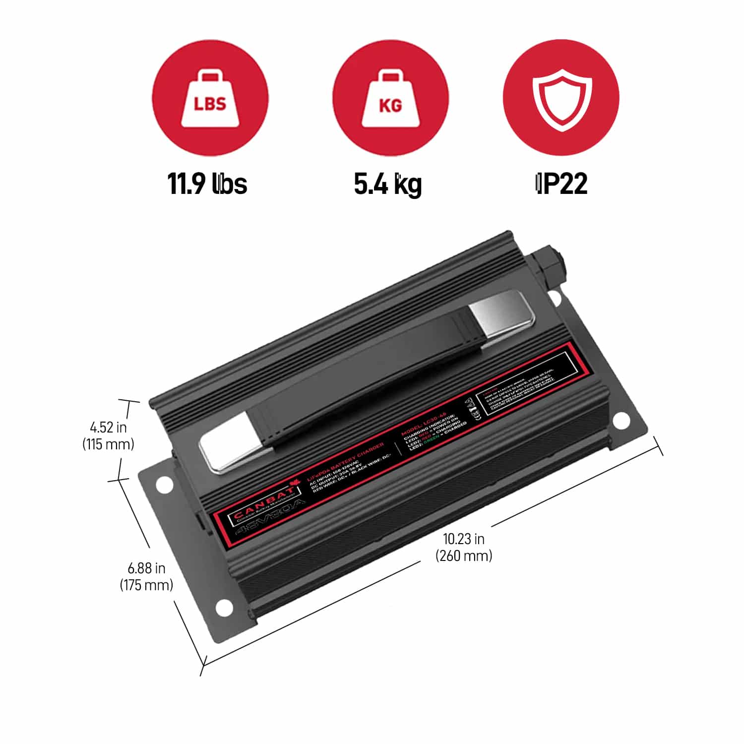 48V 30A Lithium Battery Charger (LiFePO₄) 2 LC30-48-Dimensions