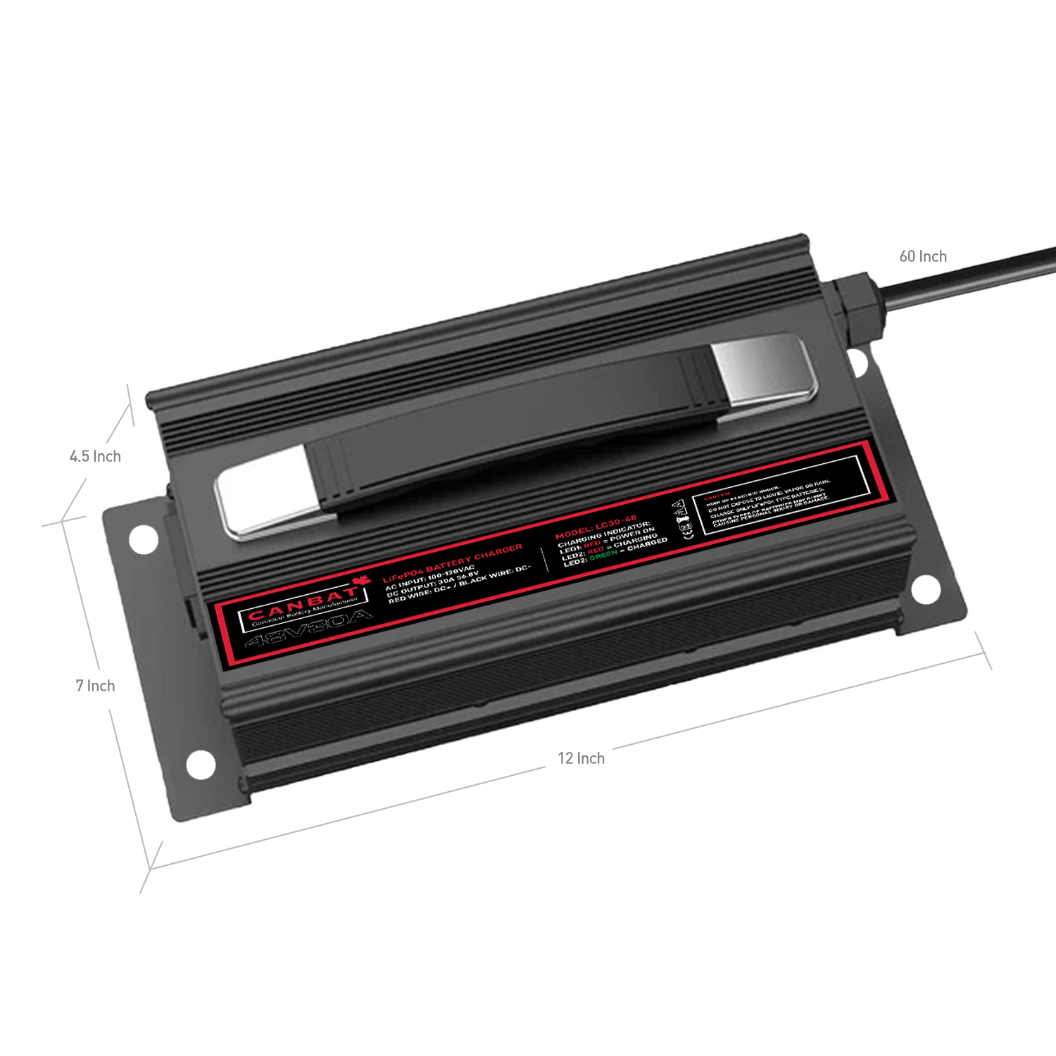 48V 30A Lithium Battery Charger (LiFePO₄) 3 48V 30A LiFePO4 battery charger dimensions